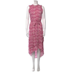 Who What Wear Pink Printed Midi Length Sleeveless Mock Neck Dress